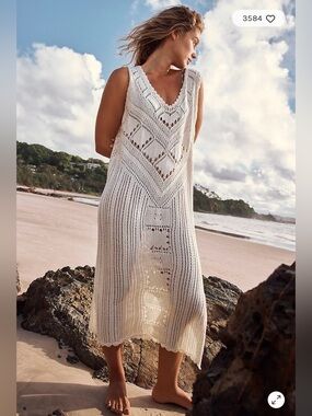 🆕Free People Beach Santorini Fauxchet Sweater Dress. Size Large. NWT